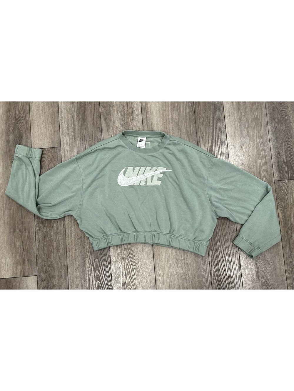Nike Sweatshirt Womens Large Green Oversized Icon Clash Fleece Crop Sweater